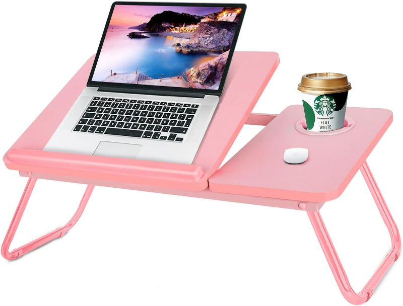 Photo 1 of Laptop Desk for Bed Couch, Portable Lap Desk for Laptops, Bed Table for Laptops, Foldable Laptop Stand for Beds, Bed Desk for Writing (Candy Pink)