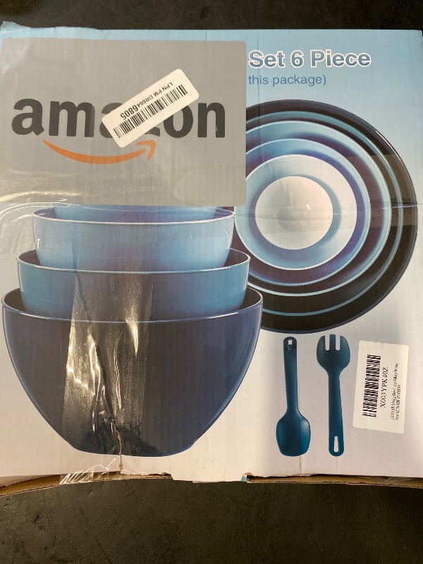 Photo 1 of LUXEAR Mixing Bowls with Lids Set, 14 Pieces Plastic Nesting Bowls Includes 6 Prep Bowls, 6 Lids, 2 Cooking Spoons(Can Convert into Tongs), Microwave Dishwasher Safe for Mixing Serving Baking Storing