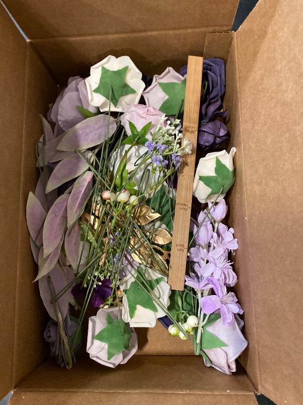 Photo 1 of Ling's Moment Artificial Flowers and Greenery for DIY Lilac & Cream Deluxe Box Wedding Bouquet Centerpieces Floral Arrangement Decor