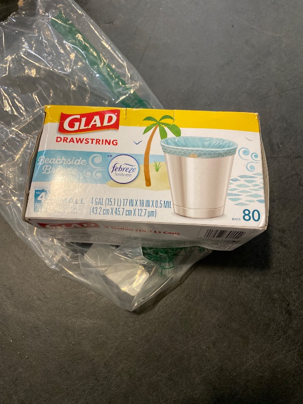 Photo 1 of Glad Odorshield Small Drawstring Trash Bags, 4 Gal, Febreze Beachside Breeze, 80 Ct, Pack May Vary