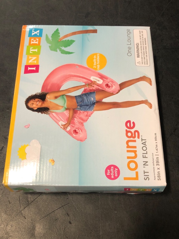 Photo 1 of Intex 58859EP Sit 'N Float Inflatable Pool Float: Pool Lounge with Built-in Cup Holders – Heavy-Duty Handles – 220lb Weight Capacity – 58" x 39" – PINK
