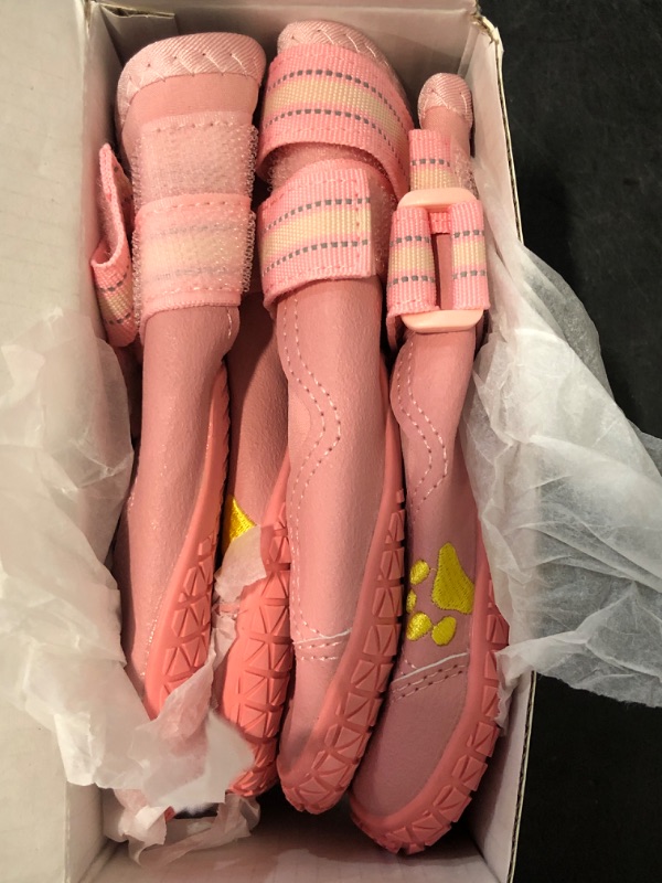Photo 1 of QUMY Dog Shoes for Large Dogs, Medium Dog Boots & Paw Protectors for Winter Snowy Day, Summer Hot Pavement, Waterproof in Rainy Weather, Outdoor Walking, Indoor Hardfloors Anti Slip Sole Pink 6