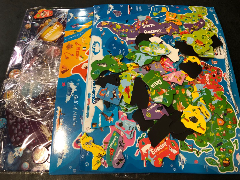 Photo 1 of QUOKKA Magnetic Toddler Puzzles Ages 3-5 - 3 Educational Travel Games Puzzles for Kids Ages 4-6 - Space, USA and World Map Learning Toys for Boy and Girl 2-4 Learn United States