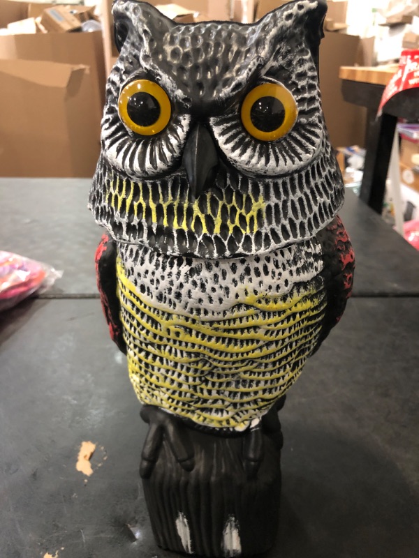 Photo 1 of Hedoc Fake Owl Decoys to Scare Birds Away, Rotating Head Sculptures, Nature Enemy Scarecrow Plastic Statues, Pest Repellent, Bird Control and Pigeon Deterrent Outdoor Yard, Garden Protectors