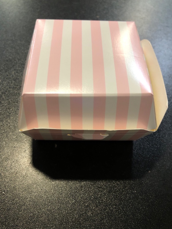Photo 1 of Restaurantware 2.8 x 2.8 x 2 Inch Mini Burger Boxes 100 Clamshell Food Containers - Hinged Lid Striped Pink And White Paper Take Out Boxes Serve Sliders Or Finger Foods