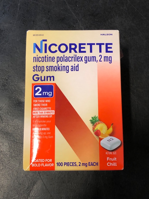 Photo 1 of Nicorette 2 mg Nicotine Gum to Quit Smoking - Fruit Chill Flavored Stop Smoking Aid, 100 Count