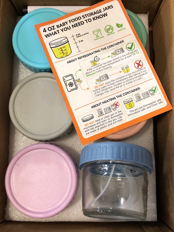 Photo 1 of DRKIO 6 Pack Glass Baby Food Storage Containers - 4 Oz Baby Food Jars with Lids Baby Food Maker Microwave Dishwasher Freezer Safe 100% Leak Proof BPA Free Reusable