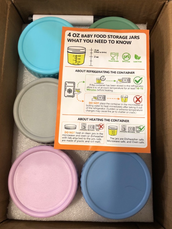Photo 1 of DRKIO 6 Pack Glass Baby Food Storage Containers - 4 Oz Baby Food Jars with Lids Baby Food Maker Microwave Dishwasher Freezer Safe 100% Leak Proof BPA Free Reusable