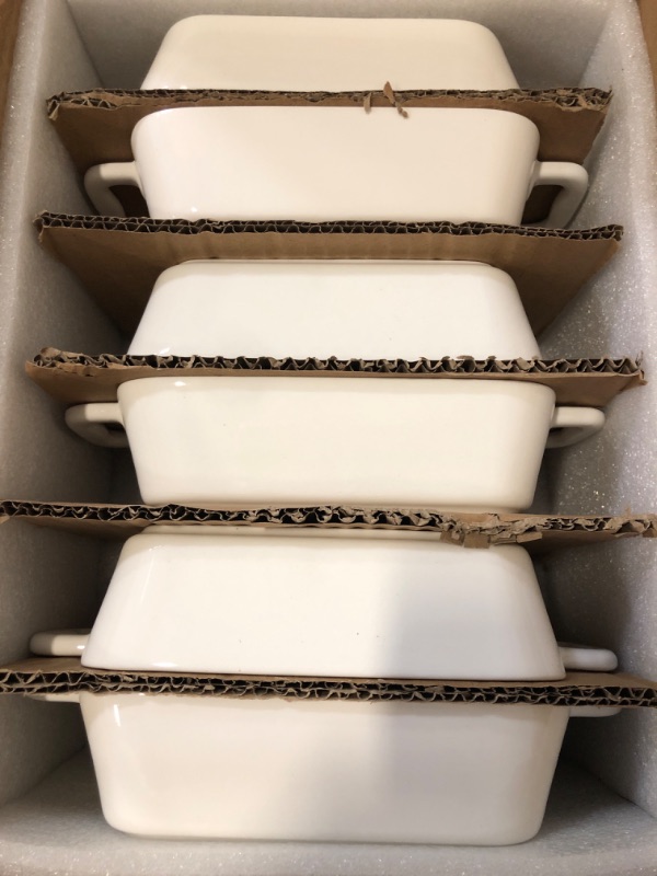 Photo 1 of Foraineam 6 Pieces Bakeware Set, White Porcelain Souffle Dishes Creme Brulee Ramekins, 6-1/4 x 4-3/4 inch Rectangular Baking Pans with Double Handles