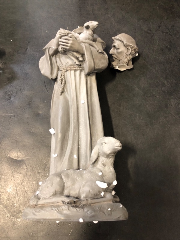 Photo 1 of Newman House Studio Vintage St Francis Garden Statue - 15.2 Inch Resin Patron of Animal Figurine Saint Francis Sculpture with Sheep for Garden Decor