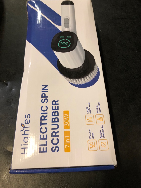 Photo 1 of Electric Spin Scrubber-Highyes Cordless Cleaning Brush-Shower Scrubber with 7 Replaceable Brush Heads-Bathroom Scrubber with Detachable Long Handle