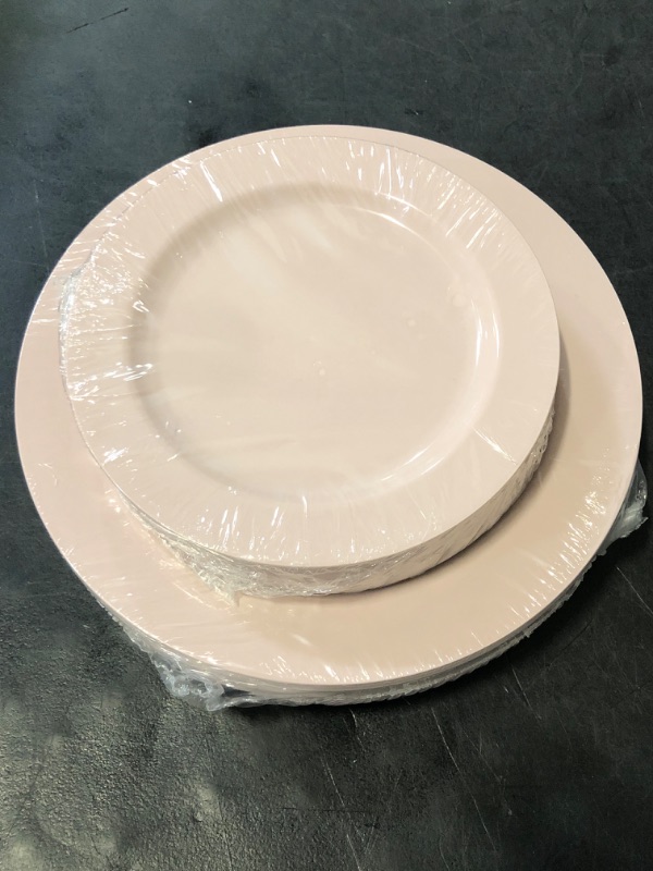 Photo 1 of FLOWERCAT 60PCS Pink Plastic Plates - Heavy Duty Pink Plates Disposable for Party/Mother's Day/Wedding - serving 30 guests Include 30PCS 10.25inch & 30PCS 7.5inch