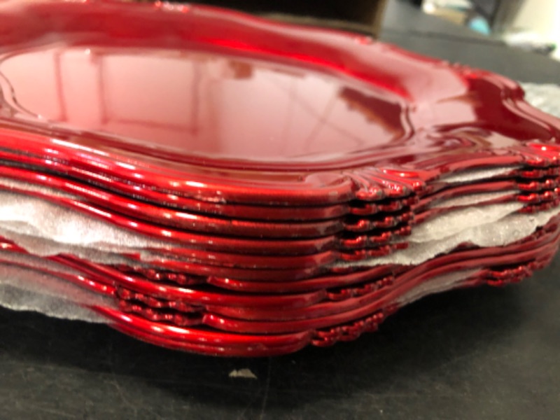 Photo 1 of ZOOFOX Set of 12 Red Charger Plates, 13" Metallic Scalloped Charger for Dinner Plate, Decorative Service Plates for Christmas Tabletop Holiday Wedding Catering Event Decor