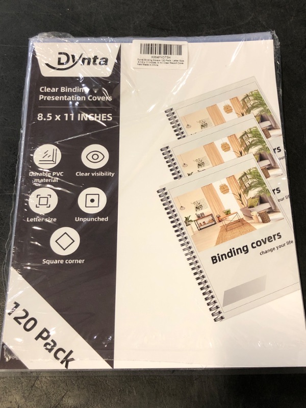 Photo 1 of Dynta Binding Covers 8 mil PVC Clear Cover Sheets for Binding, Letter Size 8-1/2 x 11 Inches, 120 Pack Report Covers, Presentation Binder, Office Supplies, Un-Punched, Square Corners