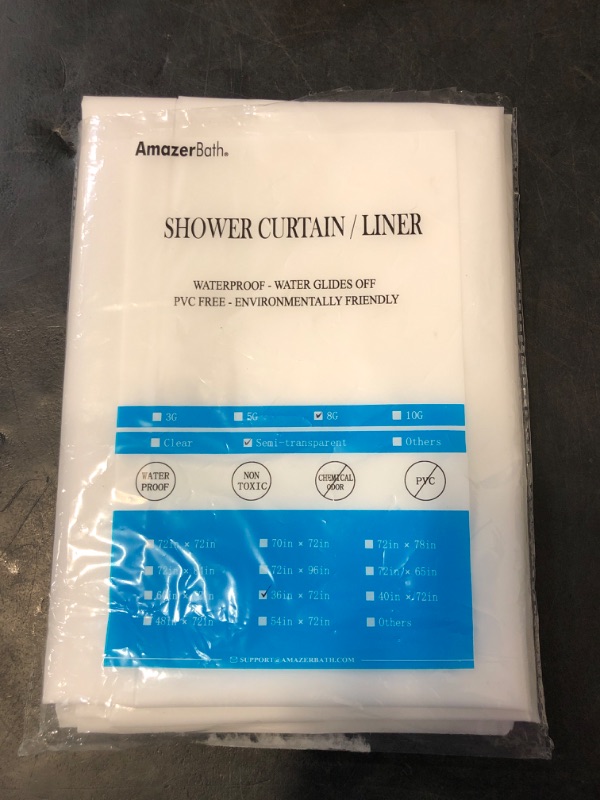 Photo 1 of AmazerBath Plastic Small 36 x 72 Narrow Frosted , PEVA Cute Stall Shower Liner, Stand Up Shower Curtain Liners with 2 Clear Weights and 6 Grommet Holes