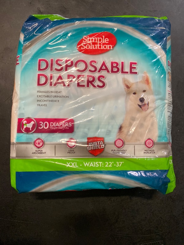 Photo 1 of (XXL - Waist: 22"-37") Simple Solution Dog Diapers Female, Dog Diapers, Potty Training, Super Absorbent, Breathable, Wetness Indicator for Urination, 22-37 Inch Waist, (XXL, 30ct)