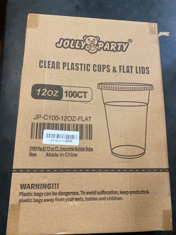 Photo 1 of [100 Pack] 12 oz Clear Plastic Cups with Flat Slotted Lids, Disposable Drinking Party Cups for Iced Cold Drinks Coffee Tea Smoothie Bubble Boba