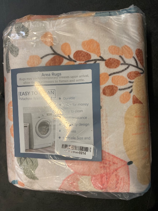Photo 1 of RELEANY Floral 5x7 Area Rug Machine Washable Boho Carpet Non Slip Doormat Low Pile Flower Area Rugs for Living Room Bedroom Kitchen Dining Room Hallway Entryway Indoor-Beige/White/Orange