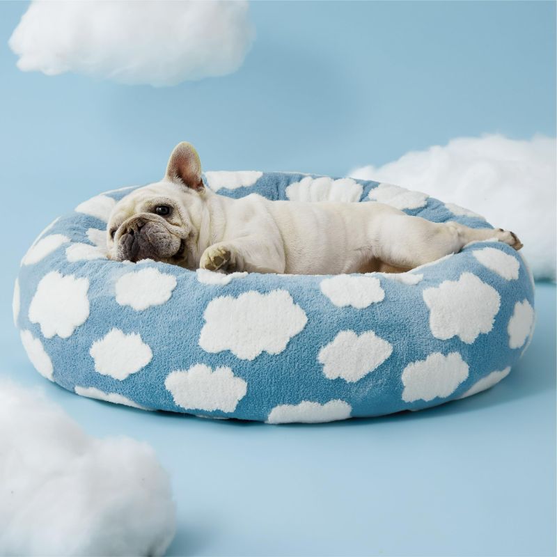 Photo 1 of Lesure Donut Dog Bed Medium Size Dog - Round Cat Beds for Indoor Calming Pet with Washable Cover, Cute Modern Puppy Beds with Jacquard Shaggy Plush & Anti Slip Bottom, 30 Inch, Blue