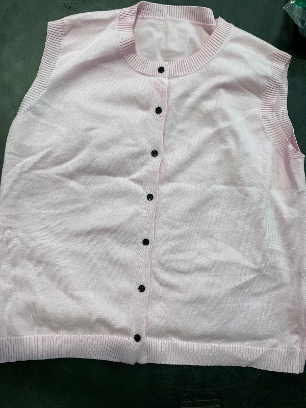 Photo 1 of Size 2XL Women's Sweater Vests 2025 Summer Sleeveless Button Up Cropped Cardigan Crew Neck Crochet Knitted Tank Top Light Purple