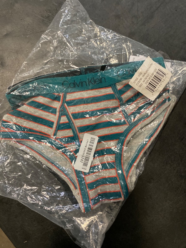 Photo 1 of (M) Calvin Klein Boys Modern Cotton Assorted Briefs Underwear, 3 Pack Sea Green Stripe, Heather Grey, Black Medium
