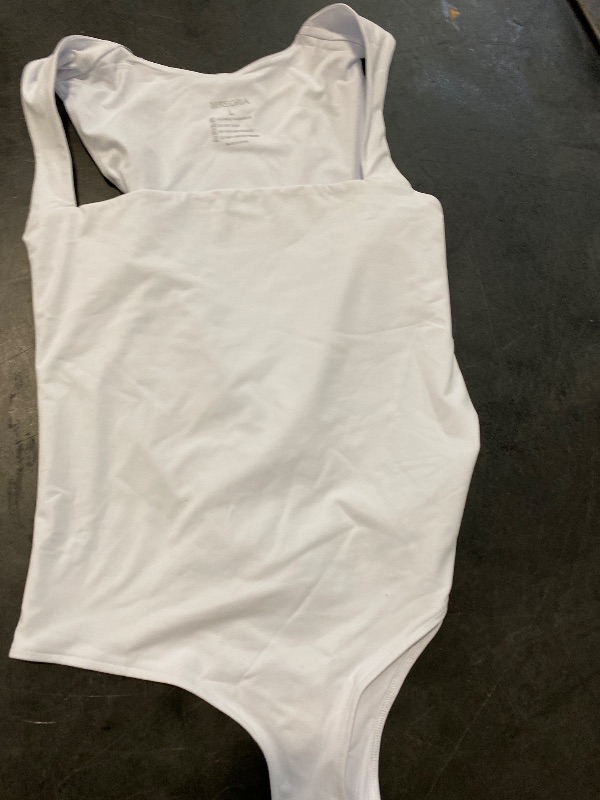 Photo 1 of (L) REORIA Womens Summer Sexy Sleeveless Square Neck Double Lined Going Out Cute Thong Bodysuit Tank Tops White Large