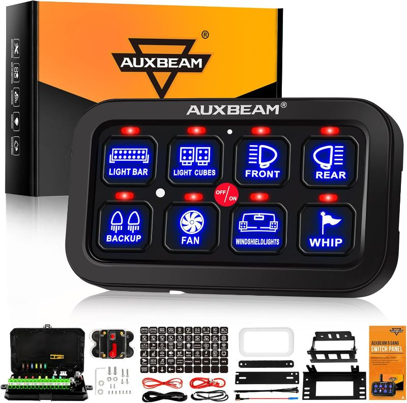 Photo 1 of Auxbeam 8 Gang Switch Panel BA80, Universal Circuit Control Relay System Box with Automatic Dimmable On-Off LED Switch Pod Touch Switch Box for Car Pickup Truck Boat UTV ATV, Blue 2 Years Warranty