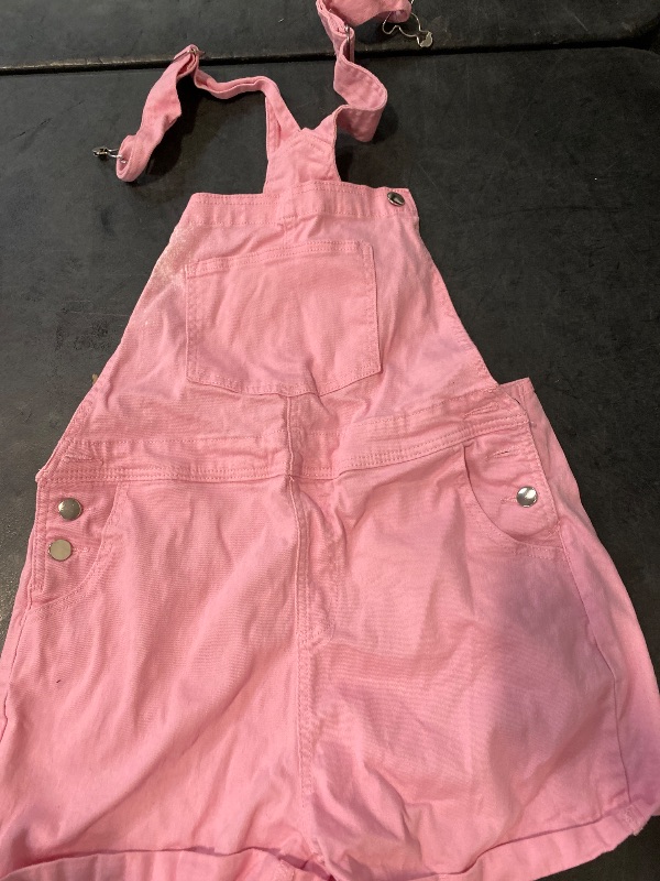 Photo 1 of (L) luvamia Women's Casual Adjustable Strap Cuffed Hem Denim Bib Overalls Shorts Romper Women'S Overalls Shorts Powder Pink Size Large Size 12 Size 14