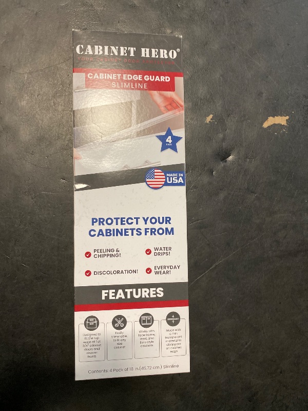 Photo 1 of Cabinet Hero Slimline Cabinet Edge Protector - Prevents Chipping, Wear, Discoloration - Drawer Edge Guard, Bumper for Drawer - Easy Slip-On Installation - 3/4" Thick, 18" Length, Clear, Pack of 4