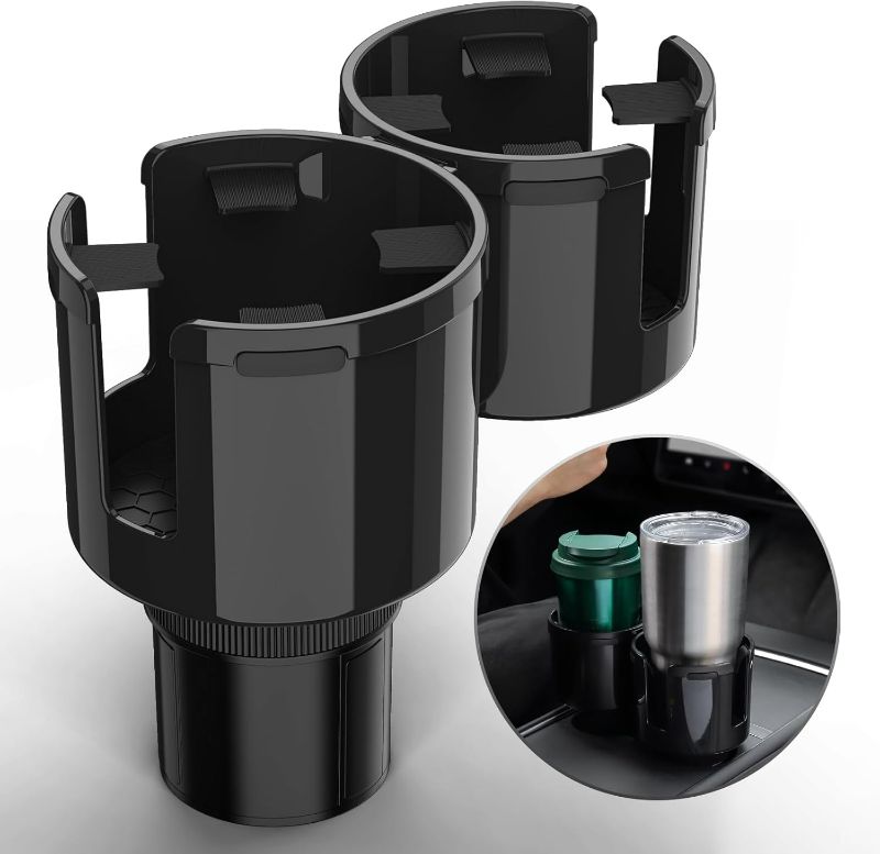Photo 1 of Car Cup Holder Expander, Cup Holder Extender Adapter for Car, 2 in 1 Cup Holder Insert with Expandable Base, Fits Yeti, Hydroflask, Large Water Bottles 10-46 OZ, Black