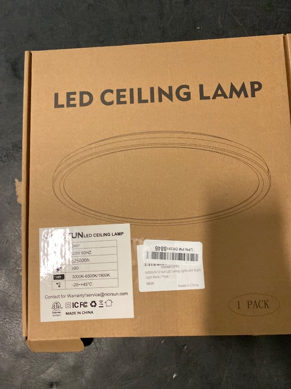 Photo 1 of NIORSUN 12 Inch LED Ceiling Light with Night Light 1800K, 3000K/4000K/6500K Dimmable Light Fixtures with Remote Control,24W 2400lm Low Profile Ceiling Lamp for Bedroom Livingroom Kitchen(Black)