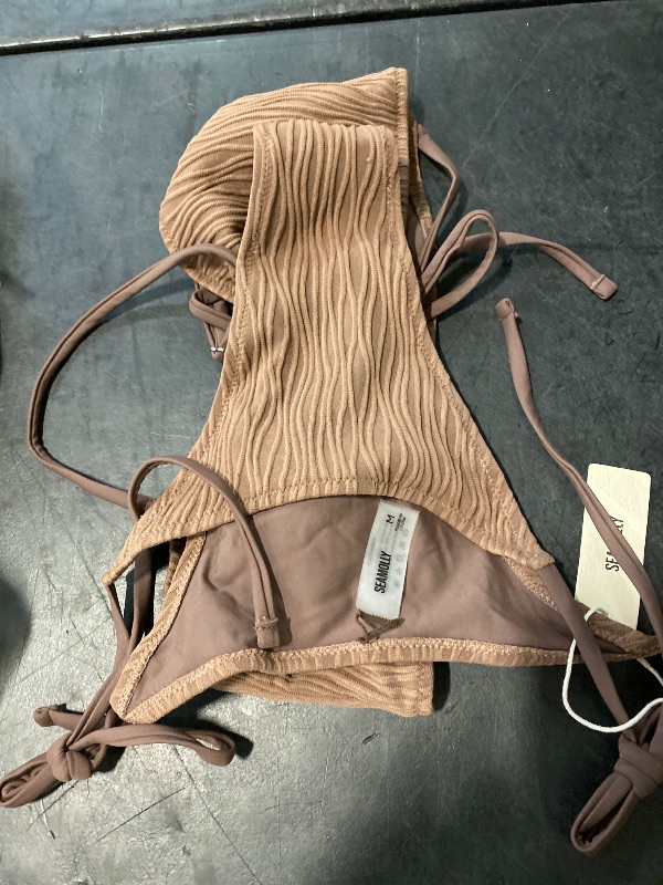 Photo 1 of (M) seamoly Womens Ribbed Two Piece Swimsuits O Ring String Bikini Sets Sexy Tie Side Bottom Bathing Suit Thong Bikinis Coffee M