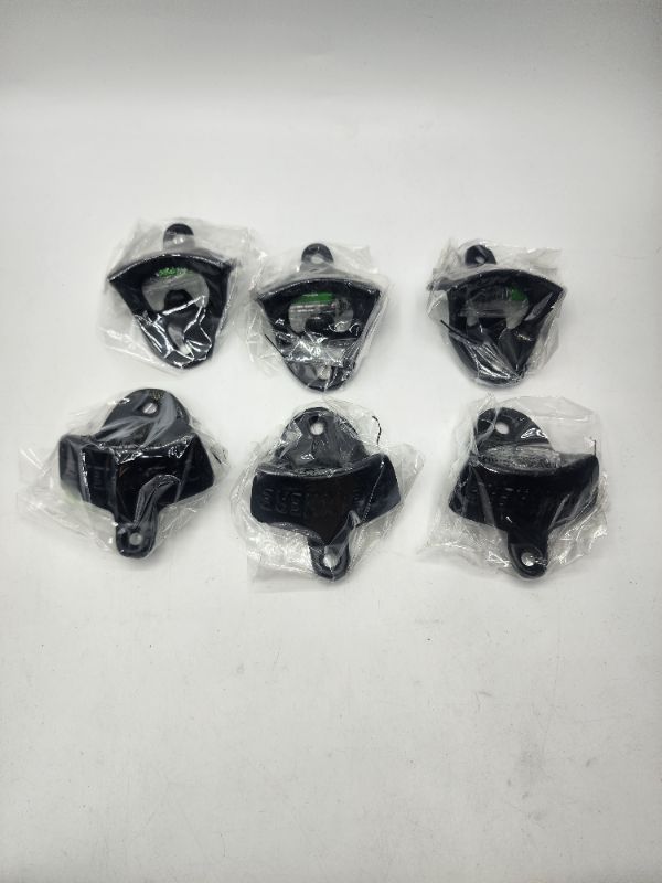Photo 1 of 6 Pack Black Bottle Cap Opener Wall Mounted Cast Iron Beer Bottle Opener, Stationary Bottle Top Opener Open Here Embossed 