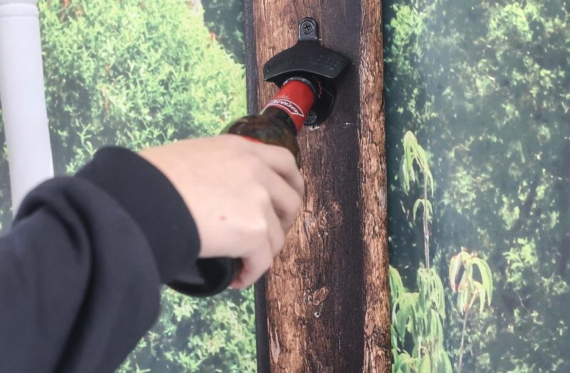 Photo 1 of 6 Pack Black Bottle Cap Opener Wall Mounted Cast Iron Beer Bottle Opener, Stationary Bottle Top Opener Open Here Embossed 