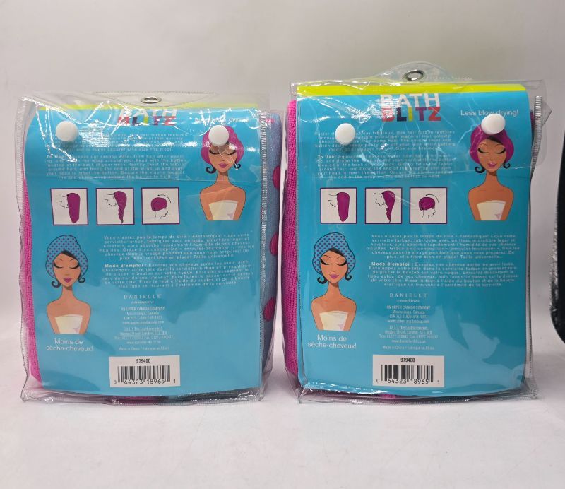 Photo 1 of 4 Bath Blitz Microfiber Turban Towels 2 Different Styles For More Fun Faster Drying Time - Less Damage From Generic Towels - Leaving Hair Soft & Smooth New