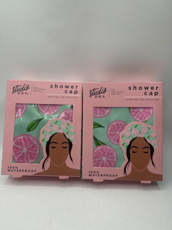 Photo 1 of 2 Pack Studio Dry Grapefruit Style Shower Caps 100% Waterproof Double Layered Durable New