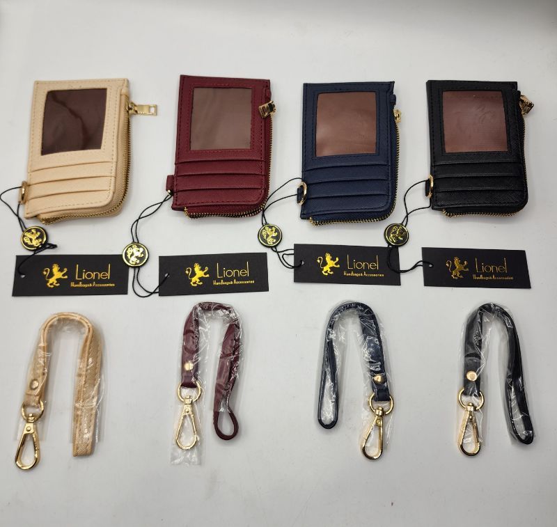 Photo 1 of 5” 4 Pack Lionel Wristlet Wallet Faux Leather, 4 Card Slots 1 ID Slot, 1 Zipper Pocket, Wrist Strap, Each, Small Slim & Compact Colors Cream, Black, Navy Blue, Red