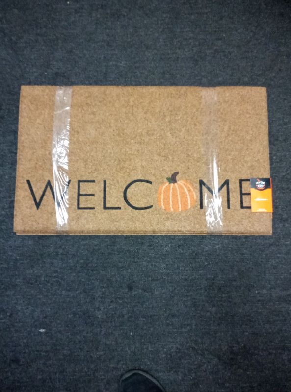 Photo 1 of (2 Pack) 1'6"x2'6" Halloween 'Welcome' Faux Coir Doormat Natural/Orange - Hyde and EEK! Boutique