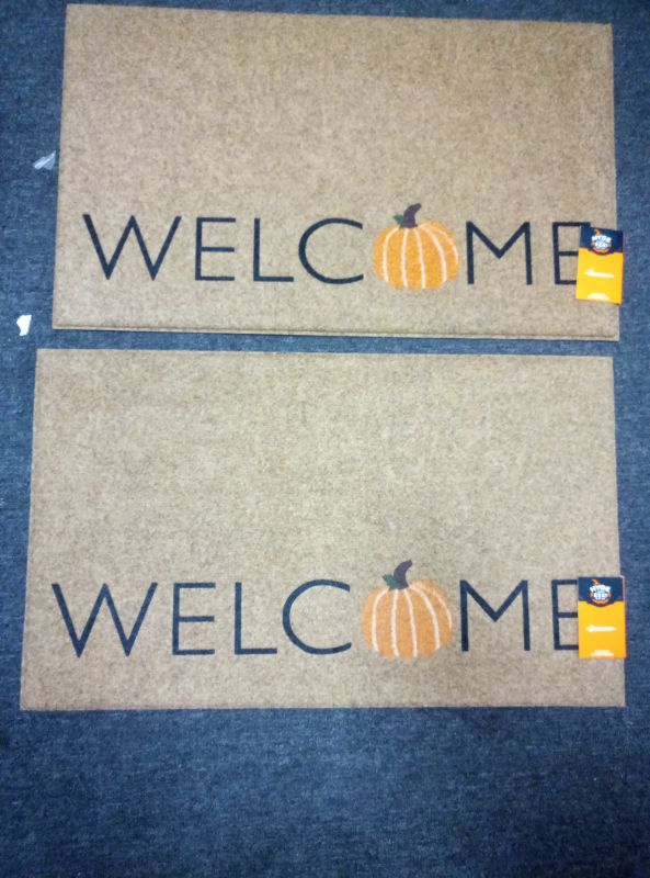 Photo 1 of (2 Pack) 1'6"x2'6" Halloween 'Welcome' Faux Coir Doormat Natural/Orange - Hyde and EEK! Boutique