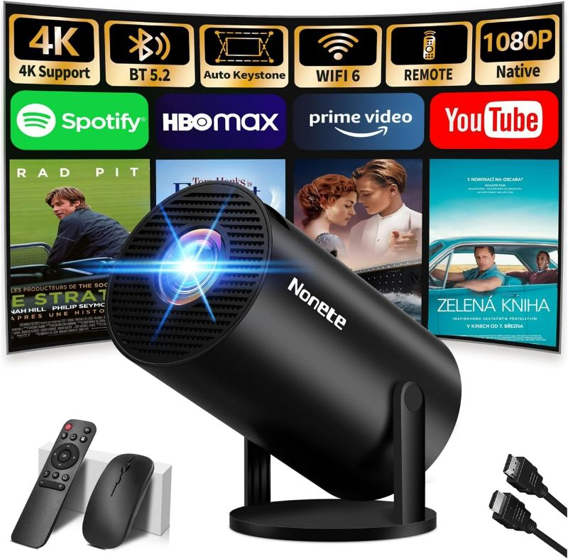 Photo 1 of  Mini Projector Support 4K 1080P FHD Auto Keystone 270° Rotatable with WiFi 6 and Bluetooth 5.2 Projector Portable Compatibile with HDMI/TV Stick/Memory Stick/Laptop,Black