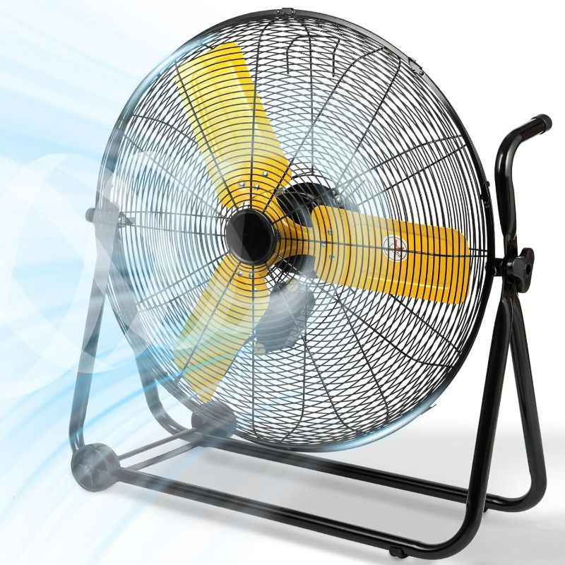 Photo 1 of 24" Industrial Fan Heavy Duty, 8500 CFM High Velocity Floor Fan 3 Speeds, Metal Construction and Aluminum Blades, 360° Tilt Metal Fan for Warehouse Garage Shop Workshop Factory and Basement Yellow
