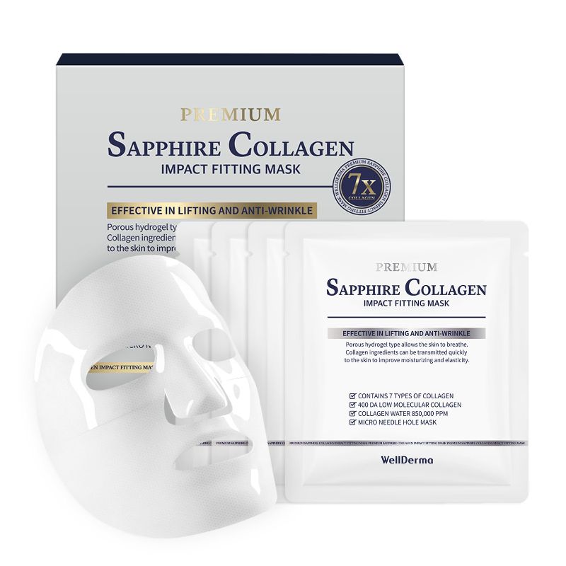 Photo 1 of WELLDERMA Sapphire Collagen Impact Fitting Mask, Hydrating Hydrogel Face Mask for Dry Skin, With Niacinamide and Marine Collagen, 4pcs
