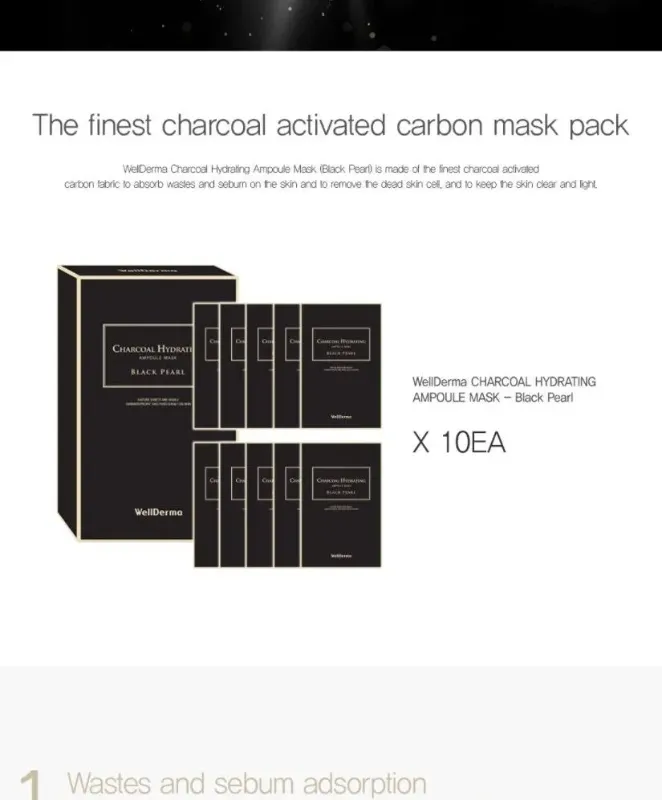 Photo 1 of WellDerma - Black Pearl Charcoal Hydrating Ampoule Mask Set