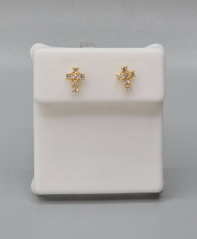 Photo 1 of Gold Plated Cross Diamond Earrings 