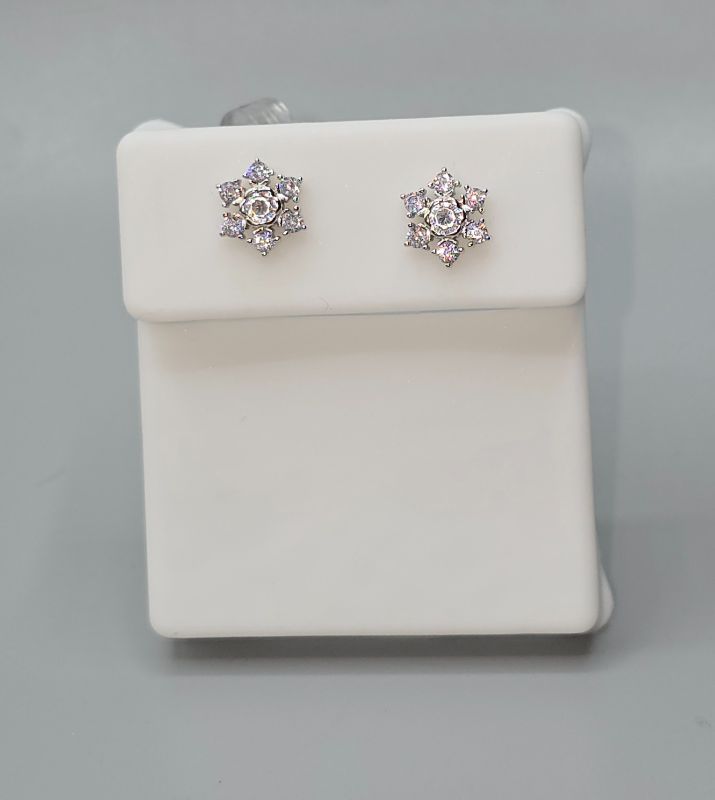 Photo 1 of  Snowflake Silver Plated Diamond Earrings 