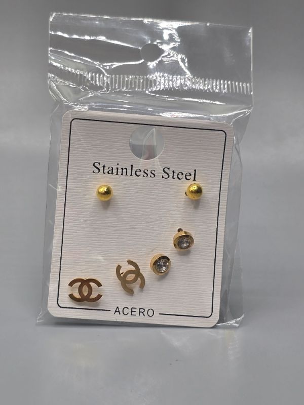 Photo 1 of 3 Set Chanel Gold Stainless Steel Earrings Acero