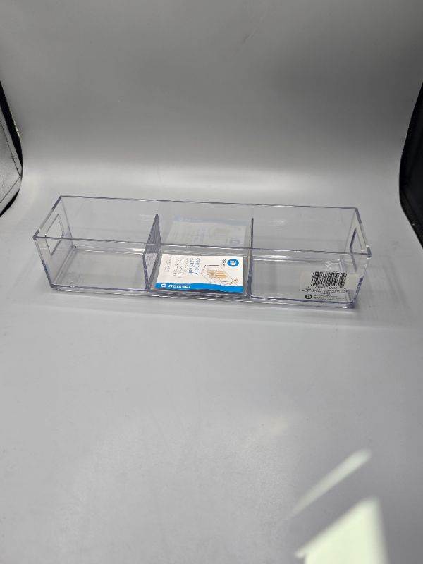 Photo 1 of IDesign's Divided Clear Stackable Organizer Includes 3 Compartments, Giving You a Clear View of All You Need to Store in Minimal Space. Great for