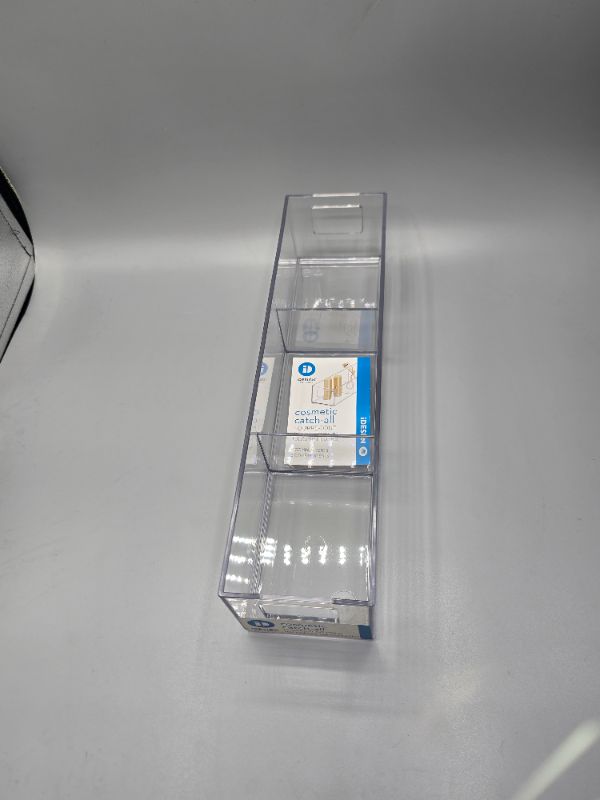 Photo 1 of IDesign's Divided Clear Stackable Organizer Includes 3 Compartments, Giving You a Clear View of All You Need to Store in Minimal Space. Great for