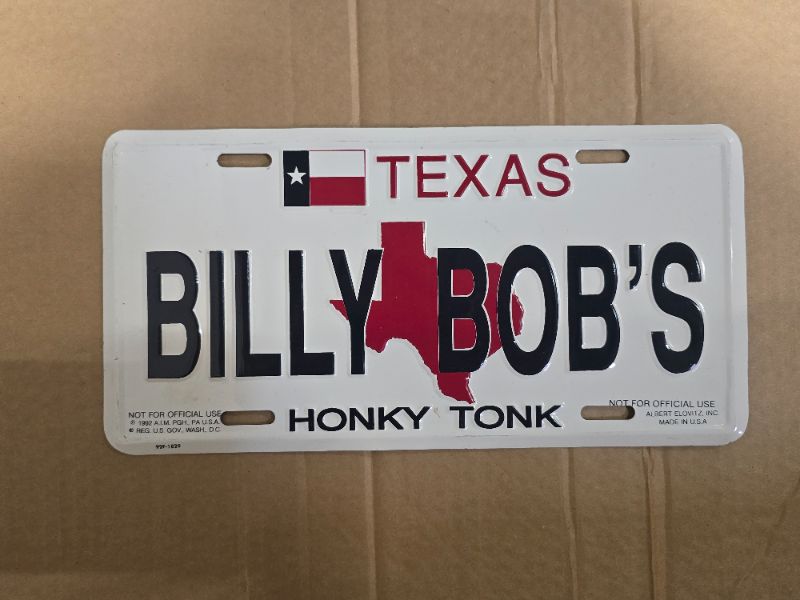 Photo 1 of 1992 Billy Bobs Honky Tonk Texas Licenses Plate 