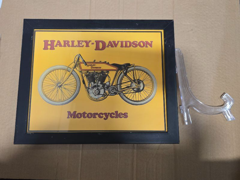 Photo 1 of Framed Harley Davidson Motorcycle Sign W/ Vintage Motorcycle - Comes With Stand & Wall Hangs